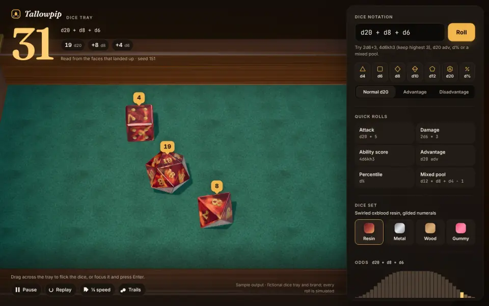 Dice Roller 3D: sample output