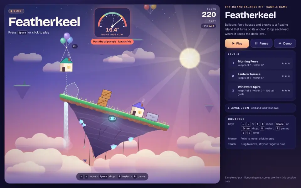 Tilting Sky Island: sample output