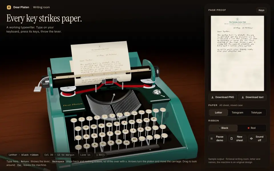 Working Typewriter: sample output